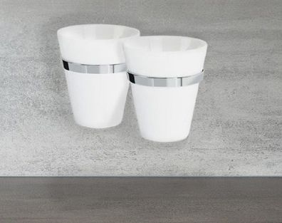 Max Light Chrom 2er Becher Doppelbecherhalter Pozellan mit Wandhalterung