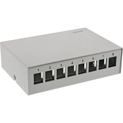 InLine® 76268 Patchfeld-Dose Aufputz für 8x Keystone RJ45, Metall, lichtgrau RAL7035