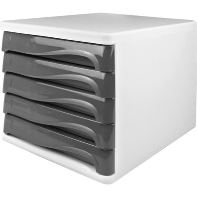 helit Schubladenbox, 5 Sch?be, weiá / mittelgrau