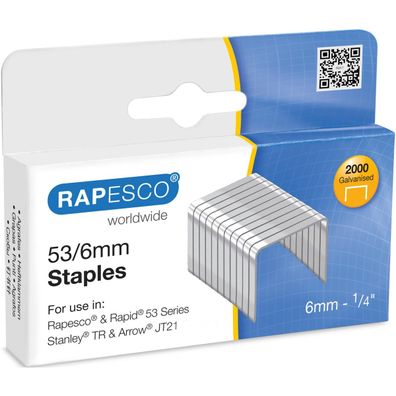 Rapesco 751 Rapesco Heftklammern 53/6, verzinkt, 2.000 Stück