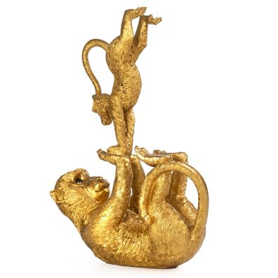 Moritz Deko-Figur Affen-Yoga Mutter spielt mit Kind aus Polyresin gold Dekoration