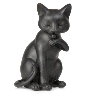 Moritz Deko-Figur Katze aus Polyresin in schwarz säubert sich Dekorations Idee