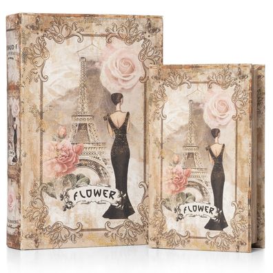 Moritz 2er Set Buchtresor Buchattrappe Deko Eifelturm Flower Frau Paris Frankreich