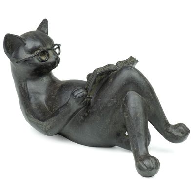 Moritz Dekofigur Figur Katze 14x7,5 cm Kater Brille Buch Leseratte Geschenk Dekoratio