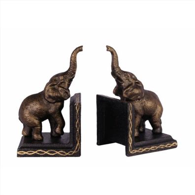 Moritz Design 2er Set Gußeisen Buchstützen Elefant Elephant 8 x 9 x 15 cm Skulptur