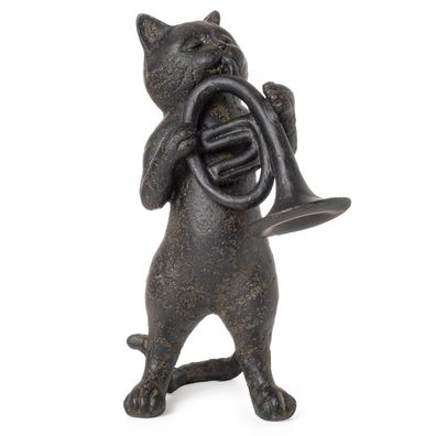 Moritz Dekofigur Katze mit Horn Instrument 18 x 10 x 12 cm Katzen Deko Figur modern