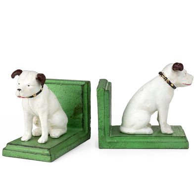 Moritz 2er Set Buchstützen Hund Terrier weiß 7,5 x 14 x 12 cm Vintage dekorative Tier