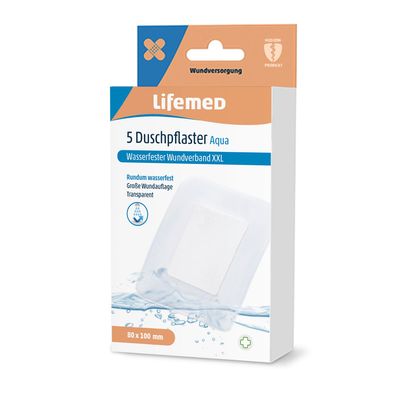 Lifemed Duschpflaster XXL 10 cm x 8 cm transparent Aqua 5 Stück