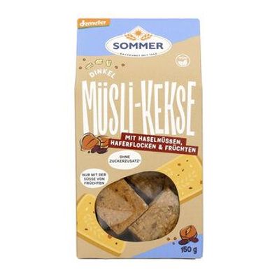 SOMMER 3x Demeter Dinkel Müsli-Kekse mit Haselnüssen, egan 150g