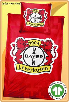 Bettwäsche Bayer 04 Leverkusen Rot BIO-Baumwolle Löwen Logo Gr. 135x200cm NEU