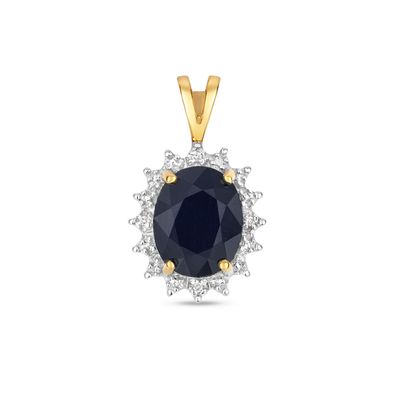 9 ct/Karat Gelb Gold Damen - Diamant Anhänger Brillant-Schliff H - PK mit Saphir