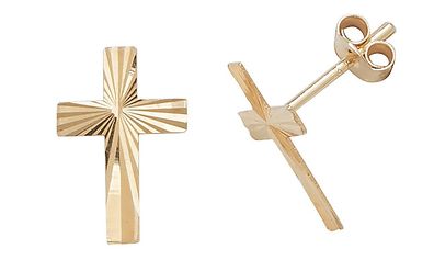 9 ct/Karat Gelb Gold Kreuz Damen - Paar Ohrstecker