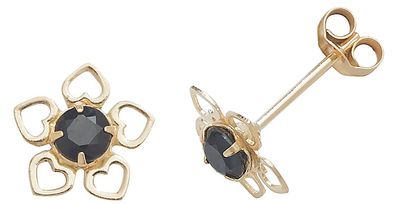 Edle 9 ct/Karat Gelb Gold Blume Damen - Paar Ohrstecker mit Saphir