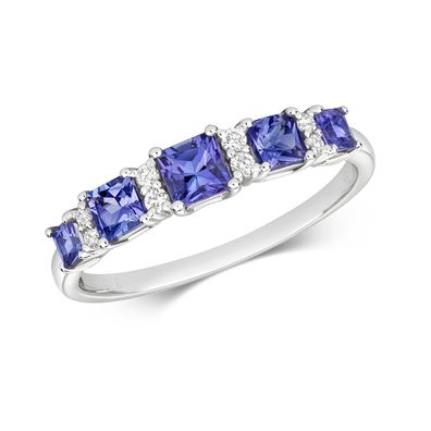 9 ct/Karat Weißgold Diamantring Brillant-Schliff 0.09 Karat HI - I1 mit Tansanit