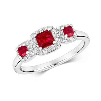 9 ct/Karat Weißgold Diamantring Brillant-Schliff 0.15 Karat HI - I1 mit Rubin