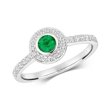 9 ct/Karat Weißgold Diamantring Brillant-Schliff 0.25 Karat HI - I1 mit Smaragd