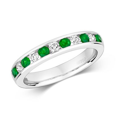 18 ct/Karat Weißgold Diamantring Brillant-Schliff 0.25 Karat HI - SI mit Smaragd