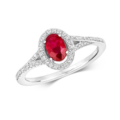 9 ct/Karat Weißgold Diamantring Brillant-Schliff 0.18 Karat HI - I1 mit Rubin