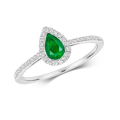 9 ct/Karat Weißgold Diamantring Brillant-Schliff 0.15 Karat HI - I1 mit Smaragd