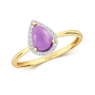 9 ct/Karat Gelb Gold Diamant Ring Brillant-Schliff 0.09 Karat HI - I1 mit Amethyst