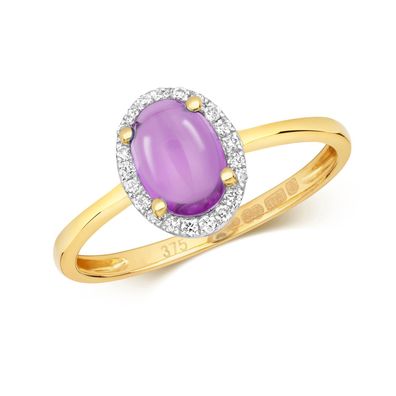 9 ct/Karat Gelb Gold Diamantring Brillant-Schliff 0.09 Karat HI - I1 mit Amethyst