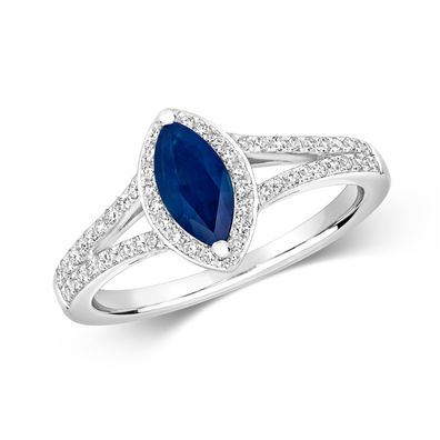 18 ct/Karat Weißgold Diamantring Brillant-Schliff 0.26 Karat HI - SI mit Saphir