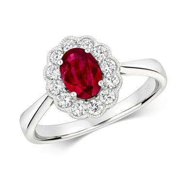 18 ct/Karat Weißgold Diamantring Brillant-Schliff 0.41 Karat HI - SI mit Rubin