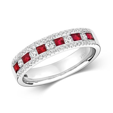 18 ct/Karat Weißgold Diamantring Brillant-Schliff 0.34 Karat HI - SI mit Rubin