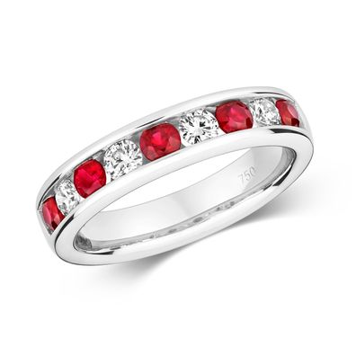 18 ct/Karat Weißgold Diamantring Brillant-Schliff 0.37 Karat HI - SI mit Rubin