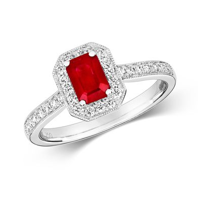 18 ct/Karat Weißgold Diamantring Brillant-Schliff 0.26 Karat HI - SI mit Rubin