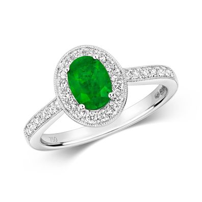 18 ct/Karat Weißgold Diamantring Brillant-Schliff 0.33 Karat HI - SI mit Smaragd