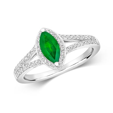 18 ct/Karat Weißgold Diamantring Brillant-Schliff 0.26 Karat HI - SI mit Smaragd