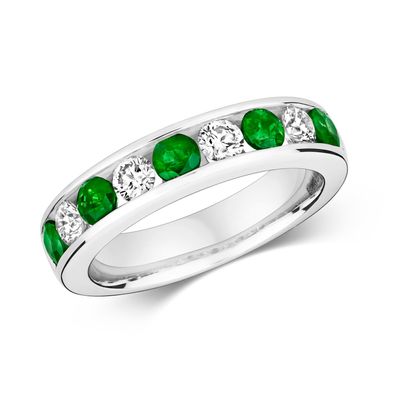 9 ct/Karat Weißgold Diamantring Brillant-Schliff 0.50 Karat HI - I1 mit Smaragd