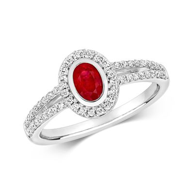 9 ct/Karat Weißgold Diamantring Brillant-Schliff 0.28 Karat HI - I1 mit Rubin