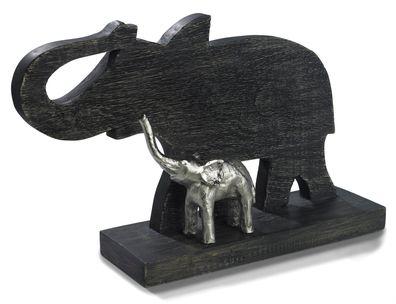 Skulptur Elefant mit Kind 25x40x10 cm Holzdeko Modern Wohnzimmer