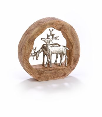 Skulptur Rentiere Paar 28x27x7 Holzdeko Modern Wohnzimmer Holzdeko Modern Wohnzimmer