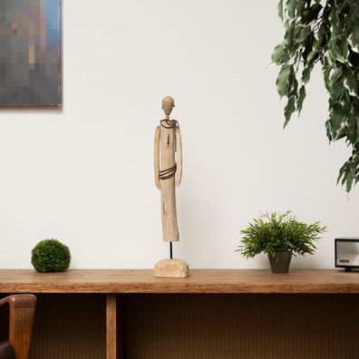 Skulptur African Girl 70x13x 9cm Holzdeko Modern Wohnzimmer