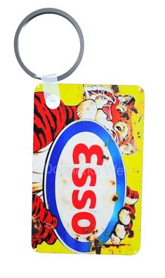 Schlüsselanhänger, 3mm MDF Holz, 60x40mmm | Retro Esso Tiger (2) | mit Ring