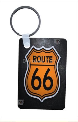 Schlüsselanhänger, 3mm MDF Holz, 60x40mmm | Route 66 (1) | mit Ring