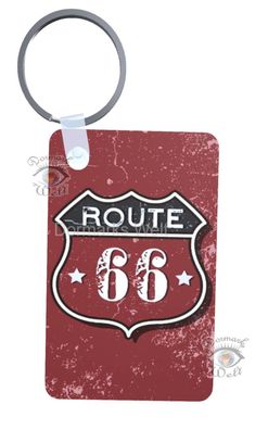 Schlüsselanhänger, 3mm MDF Holz, 60x40mmm | Route 66 (4) | mit Ring