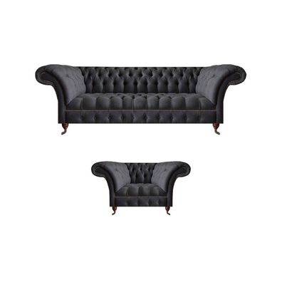 Edle Chesterfield Möbel Komplette Schwarze Sitzgarnitur Polster Couchen