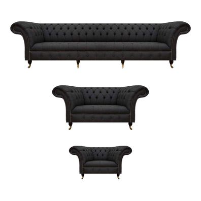Komplette Schwarze Chesterfield Sitzgarnitur Designer Zweisitzer Sessel