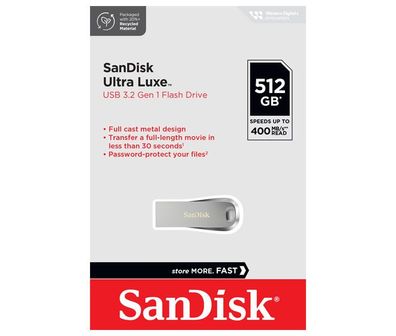 SanDisk USB 3.1 Stick 512GB, Ultra Luxe Typ-A, (R) 150MB/s, SecureAccess, Retail-B