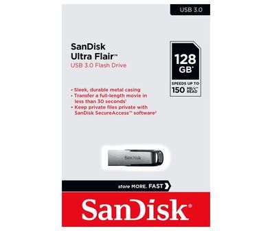 SanDisk USB 3.0 Stick 128GB, Ultra Flair Typ-A, (R) 150MB/s, SecureAccess, Retail