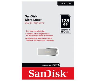 SanDisk USB 3.1 Stick 128GB, Ultra Luxe Typ-A, (R) 150MB/s, SecureAccess, Retail-B