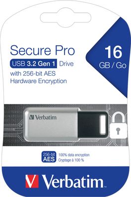 Verbatim USB 3.2 Stick 16GB, Secure Pro, Silber