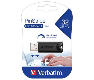 Verbatim USB 3.2 Stick 32GB, PinStripe, schwarz Typ-A, (R) 30MB/s, (W) 10MB/s,