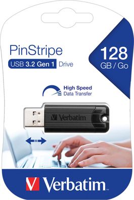 Verbatim USB 3.2 Stick 128GB, PinStripe, schwarz