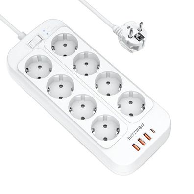 Blitzwolf BW-PC2 2500W Power Strip Steckdosenleiste, 8 Steckdosenplätze + 3x USB,