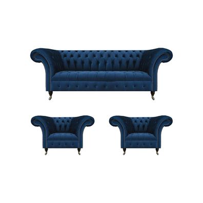 Designer Chesterfield Möbel Luxuriöse Polstercouch 2x Textil Sessel 3tlg